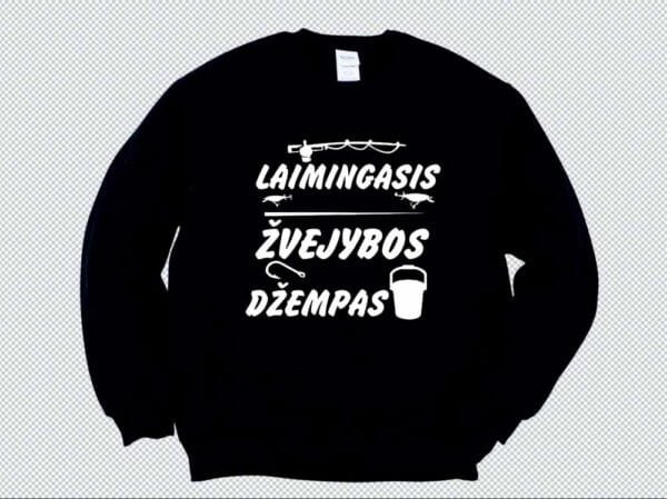 Juodos spalvos džemperis Laimingas žvejybos džempas