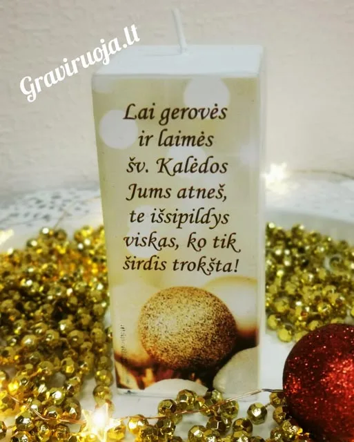 Rankų darbo žvakė "Lai gerovės ir laimės" stačiakampė