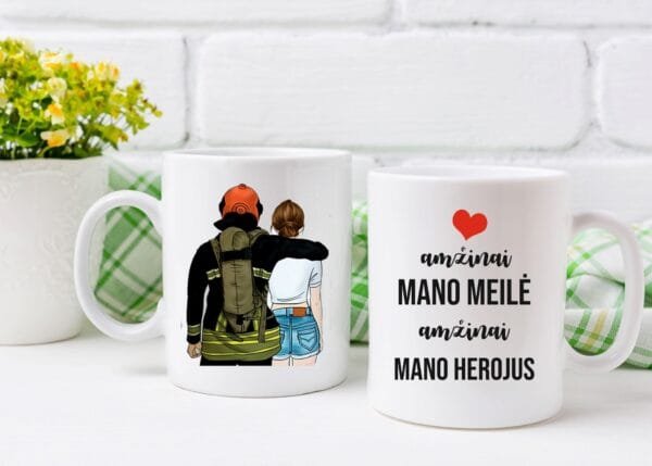 Puodelis baltas "Mano meilė - gaisrininkas"