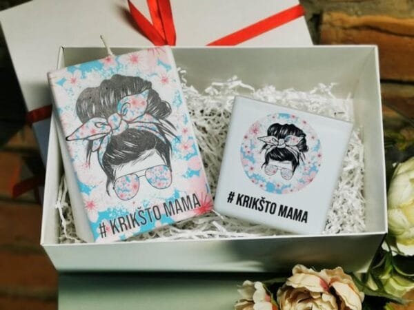 Rinkinukas žvakė ir vazelė "#Krikšto mama"