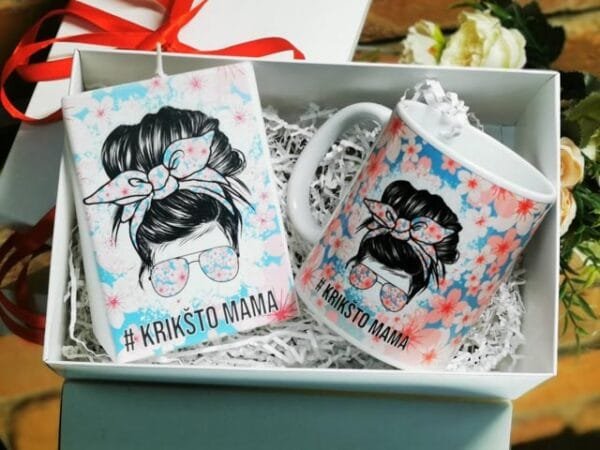 Rinkinukas žvakė ir puodelis "#Krikšto mama"