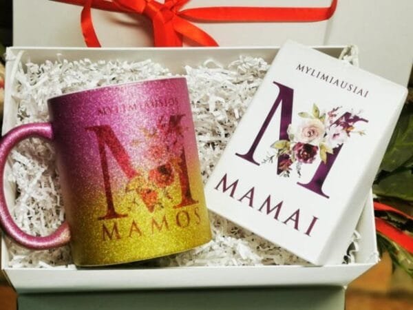 Rinkinukas žvakė  puodelis gold glitter "Mamai"