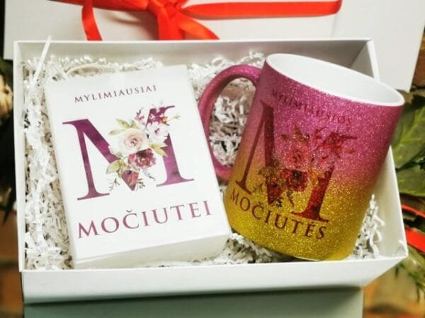 Rinkinukas žvakė  puodelis gold glitter "Močiutei"