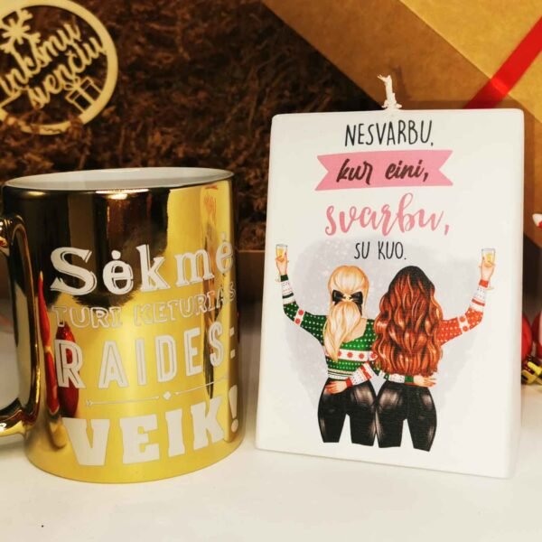 Rinkinukas žvakė nesvarbu kur eini ir puodelis gold sėkmė