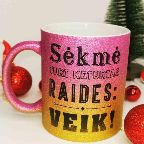 Blizgus puodelis glitter gold  sėkmė turi keturias raidės veik