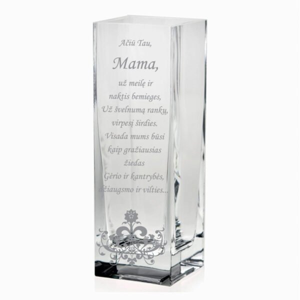 Stiklinė graviruota vaza Ačiū tau mama 30cm